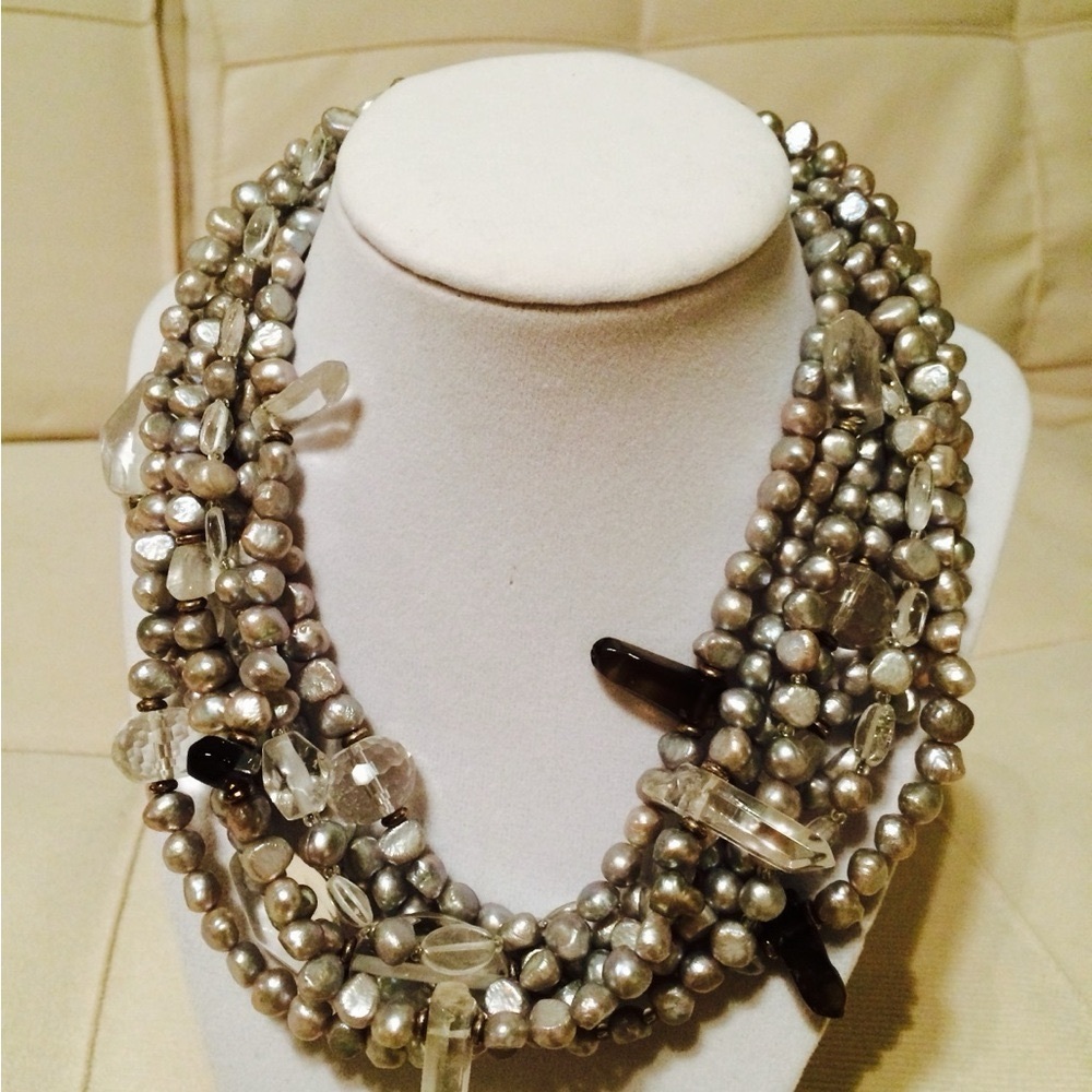 Silver Grey Multi-Strand Fresh Water Necklace
